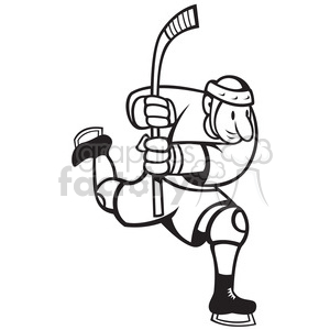 300x300 Royalty Free Black And White Hockey Player Running 387890 Vector