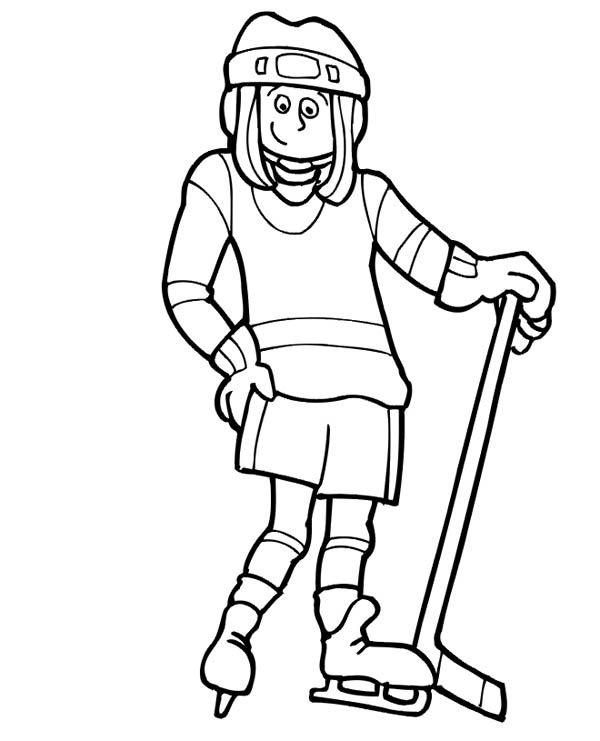 600x741 Cute Girl Hockey Player Coloring Page