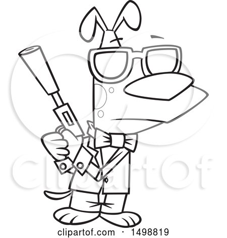 450x470 Clipart Of Cartoon Lineart Secretgent Dog Holding Gun