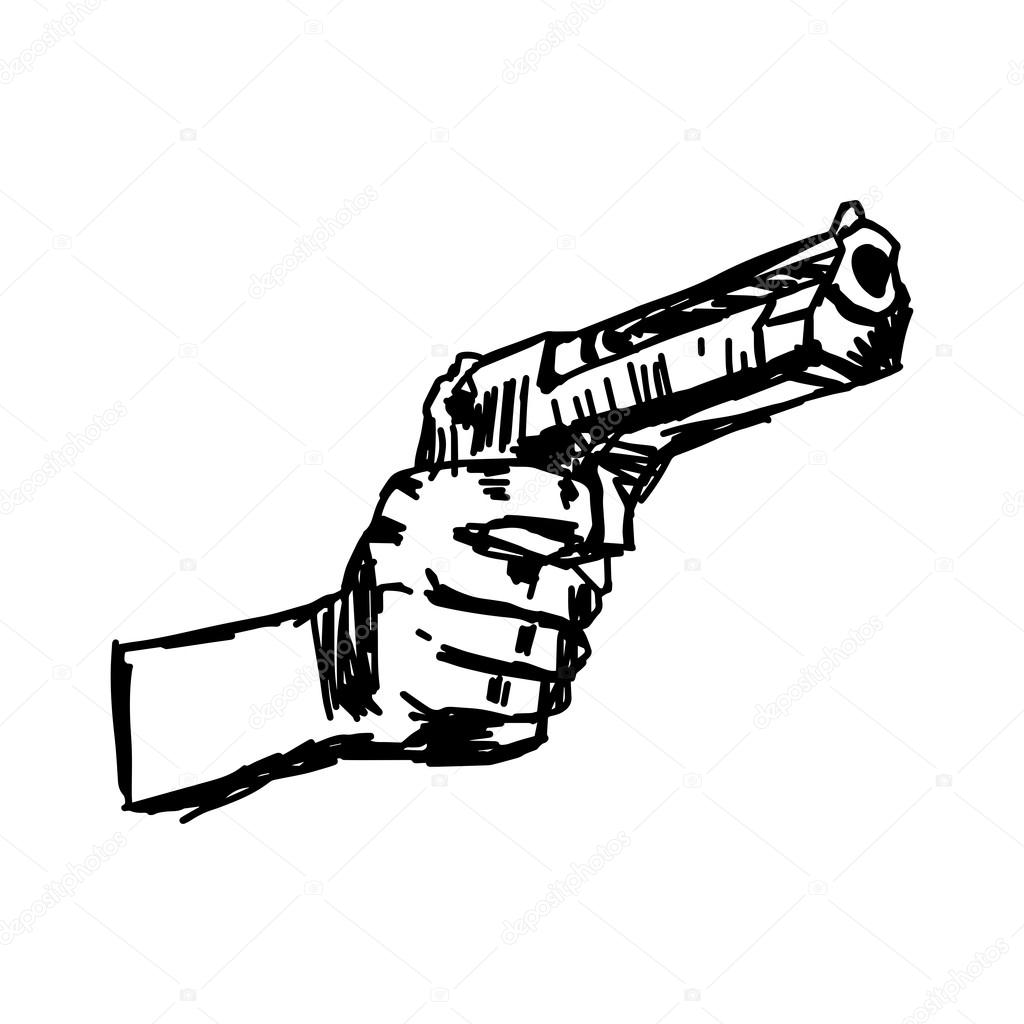 1024x1024 Illustration Vector Doodle Hand Drawn Of Hand Holding Gun Stock