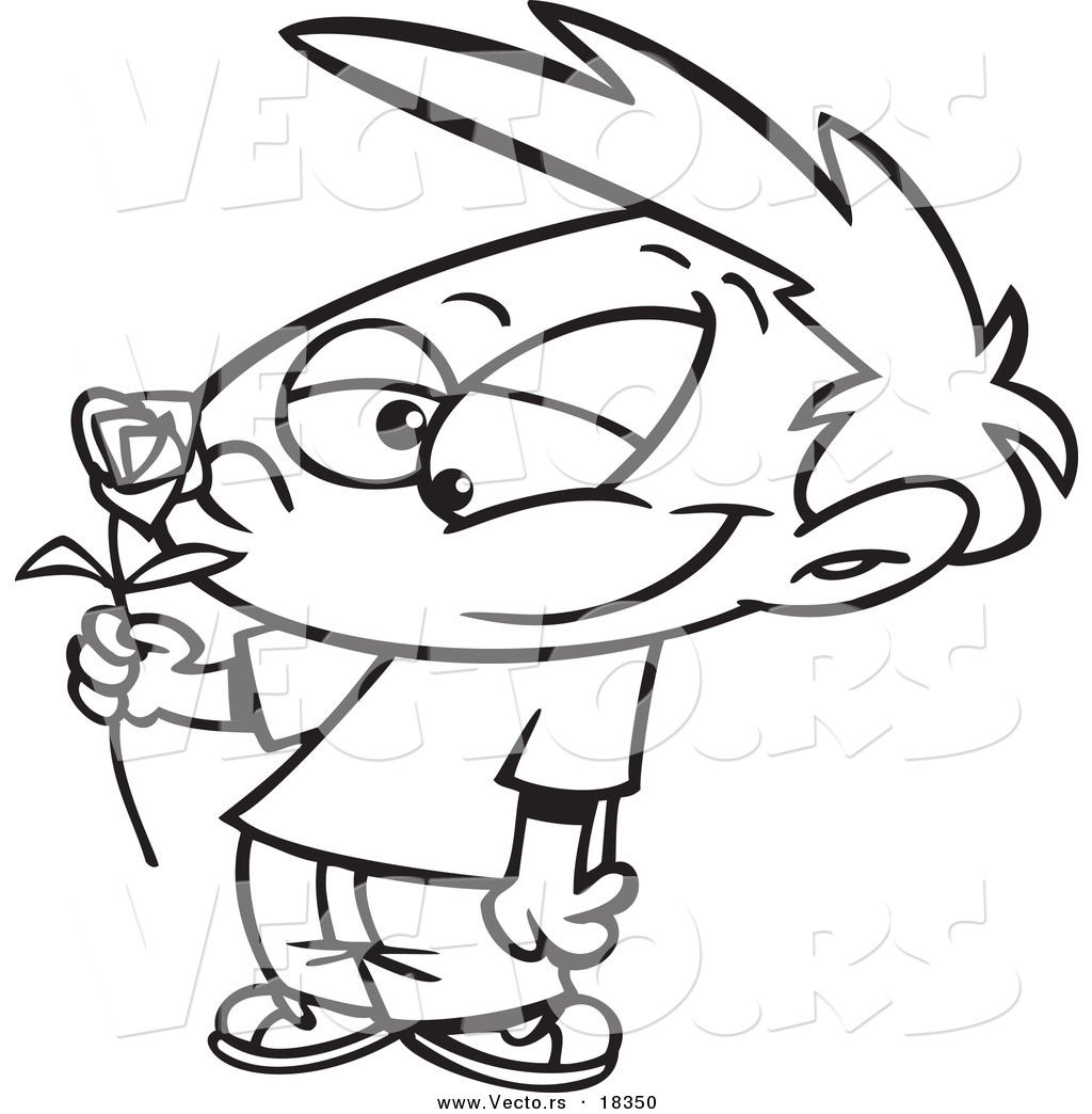 1024x1044 Vector Of A Cartoon Boy Holding A Red Rose