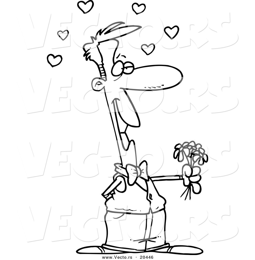 1024x1044 Vector Of A Cartoon Sweet Man Holding Out Flowers