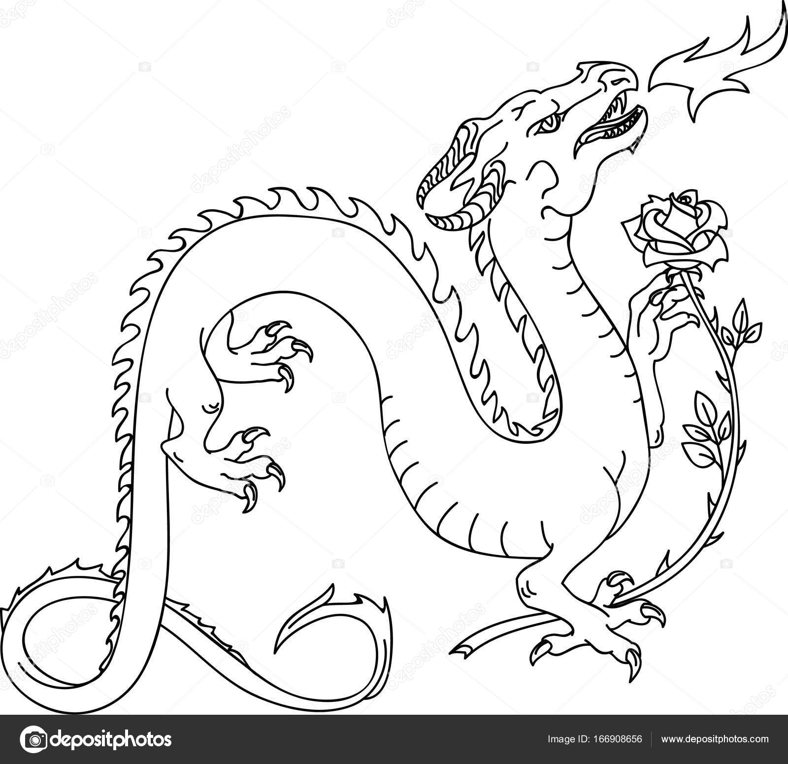 1600x1551 Dragon Holding A Rose Stock Vector Calimba