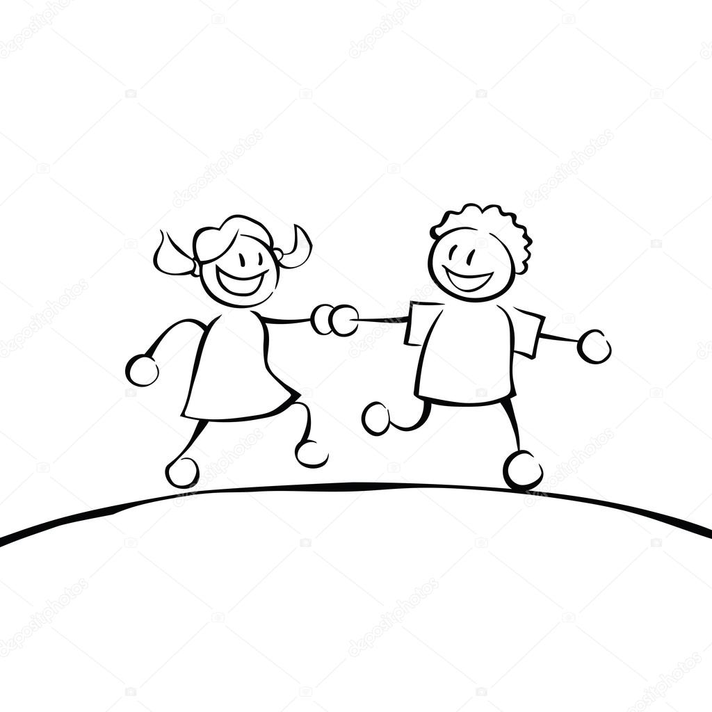 1024x1024 Two Black And White Kids Holding Hands Stock Vector Noedelhap