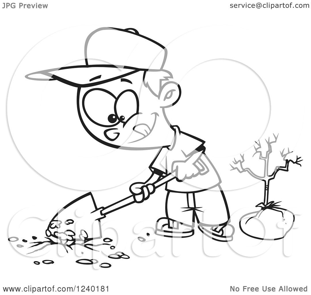 1080x1024 Clipart Of A Black And White Boy Digging A Hole To Plant A Tree