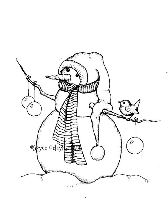 570x756 Digital Stamp Clip Art, Snowman With Bird, Christmas, Holidays