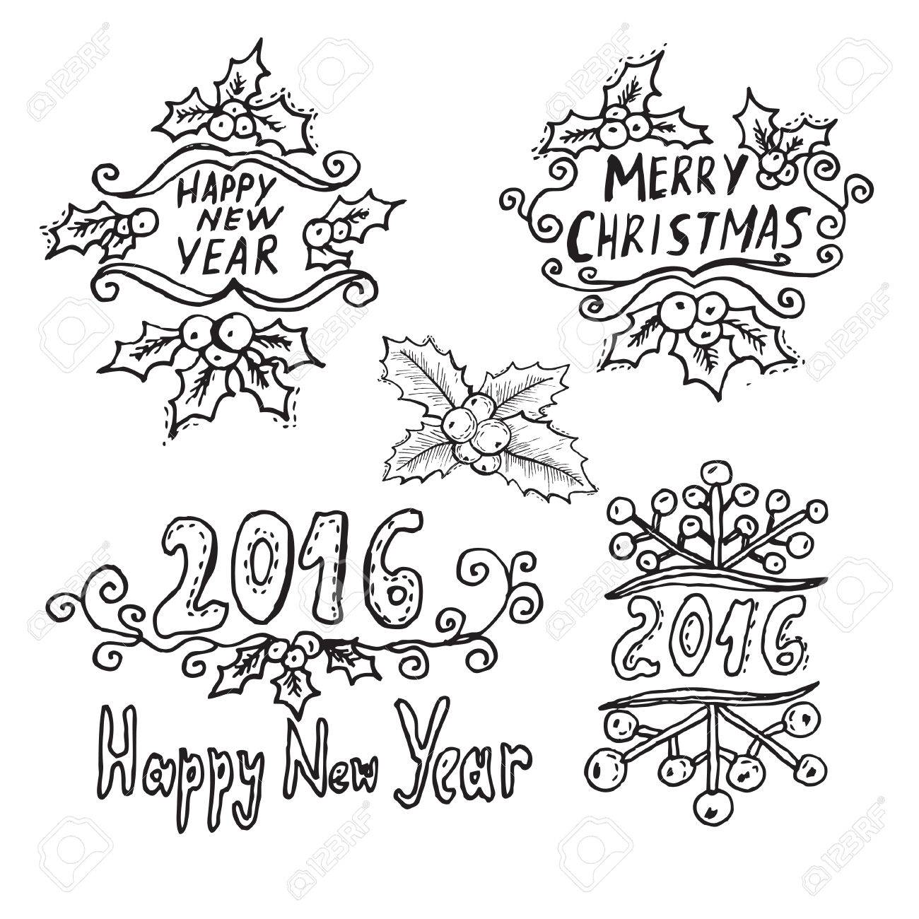 1300x1300 Hand Drawn Decorative Winter Holidays Messages With Holly Berries