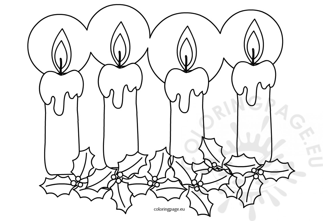 1122x768 Christmas Candles With Holly Berries Coloring Page