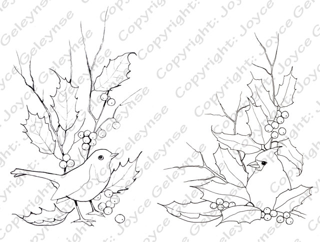 640x483 Digital Stamps, Christmas, English Robin, Cardinal With Holly