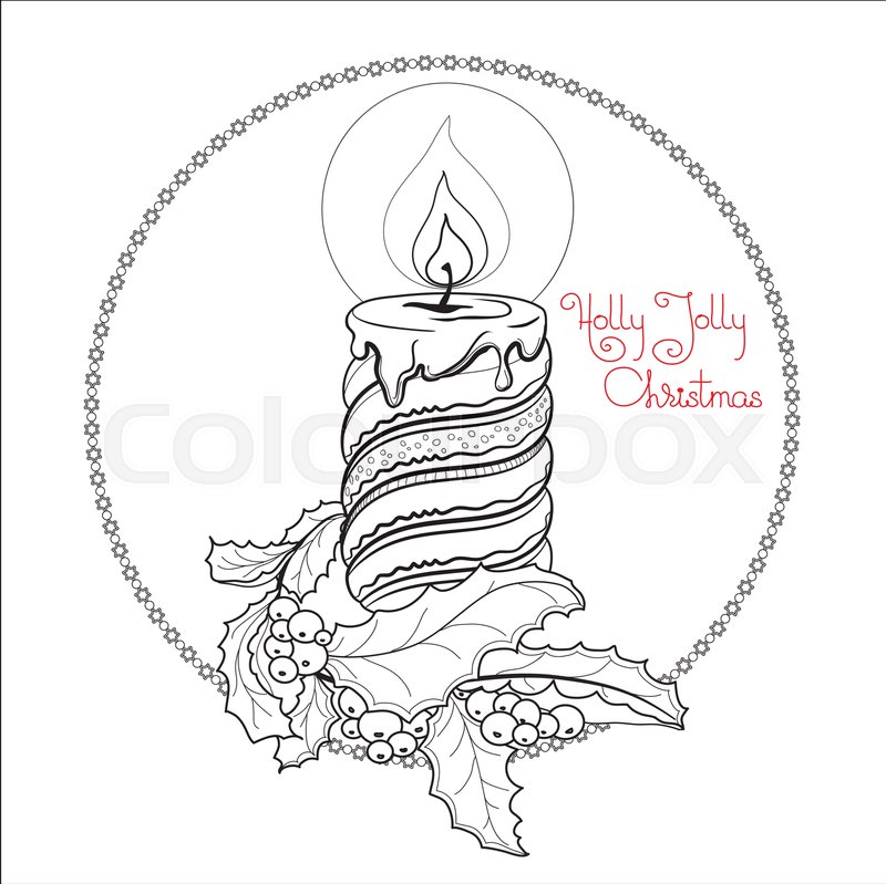 800x799 Hand Drawn Pattern With Christmas Candle, Holly Berry