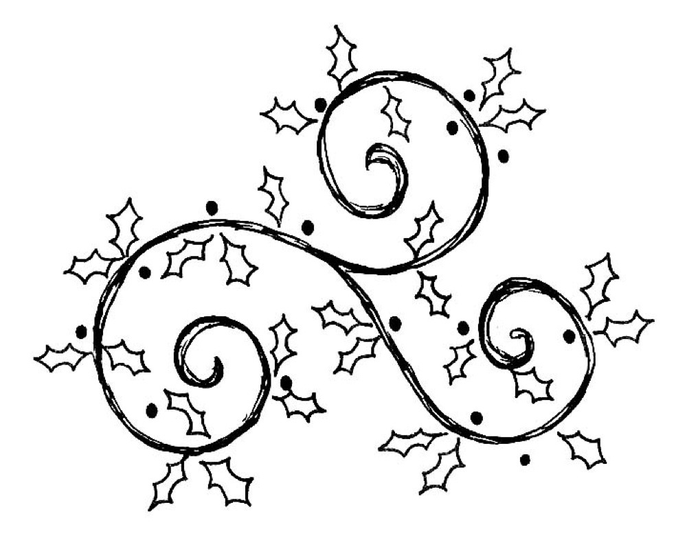 1000x787 Holly Sketch Rubber Stamp