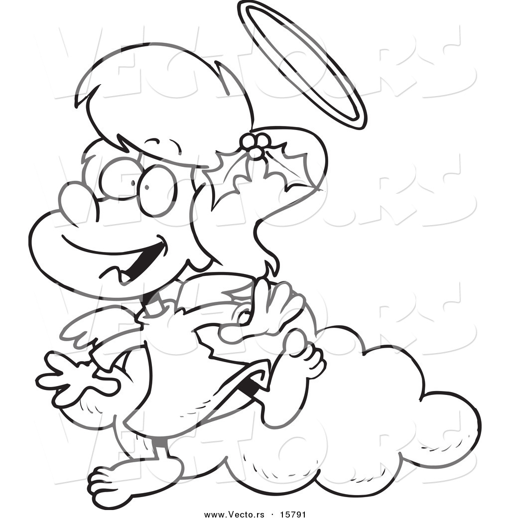 1024x1044 Vector Of A Cartoon Angel Girl With Holly In Her Hair