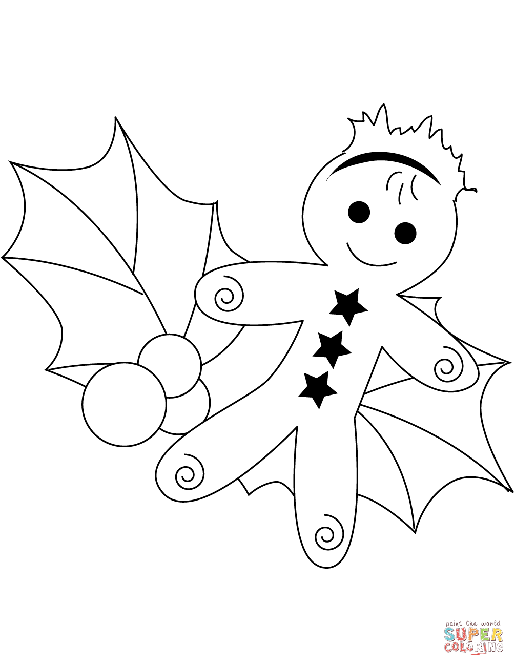 1005x1300 Christmas Gingerbread And Holly Leaf Coloring Page Free