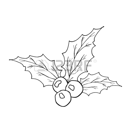 450x450 Holly Leaves And Berries Hand Drawn Sketch Retro, Vintage Seamless