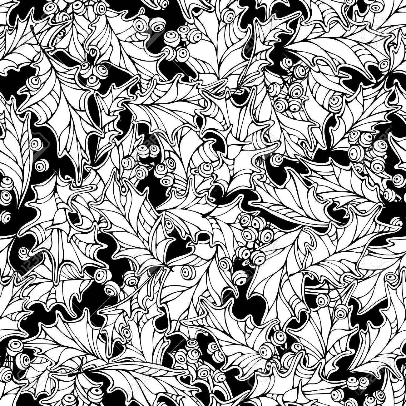 1300x1300 Christmas Mistletoe Seamless Pattern. Black And White Holly
