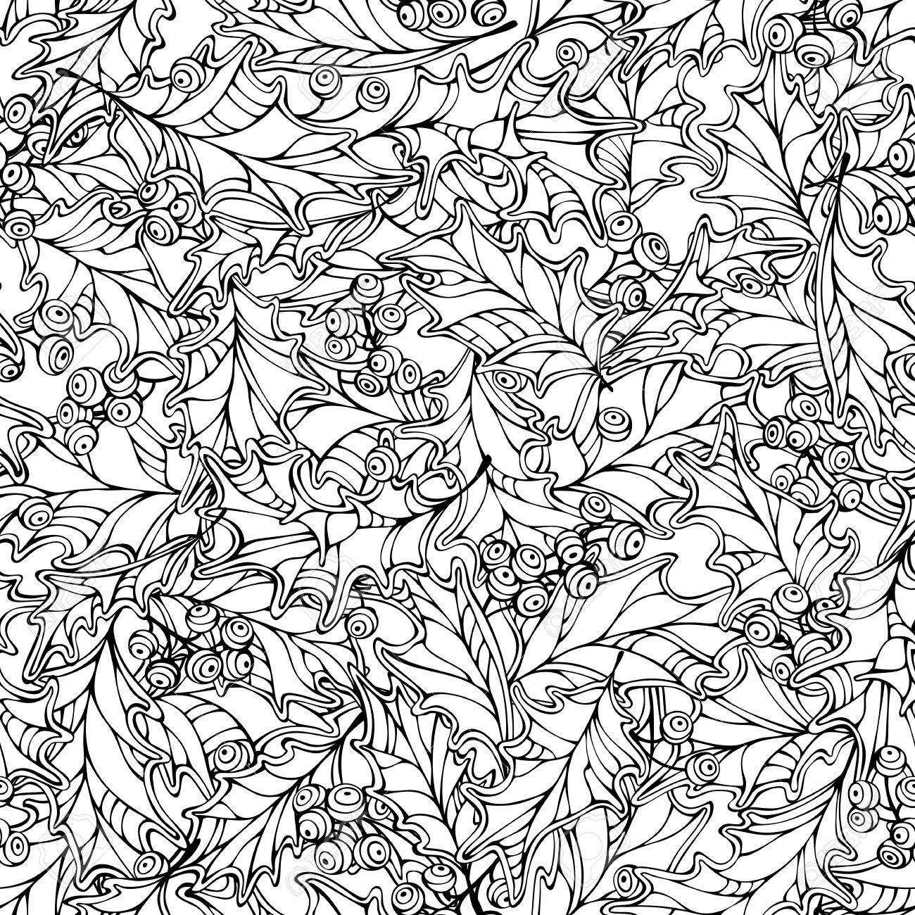 1300x1300 Christmas Holly Berries Seamless Pattern. Black And White