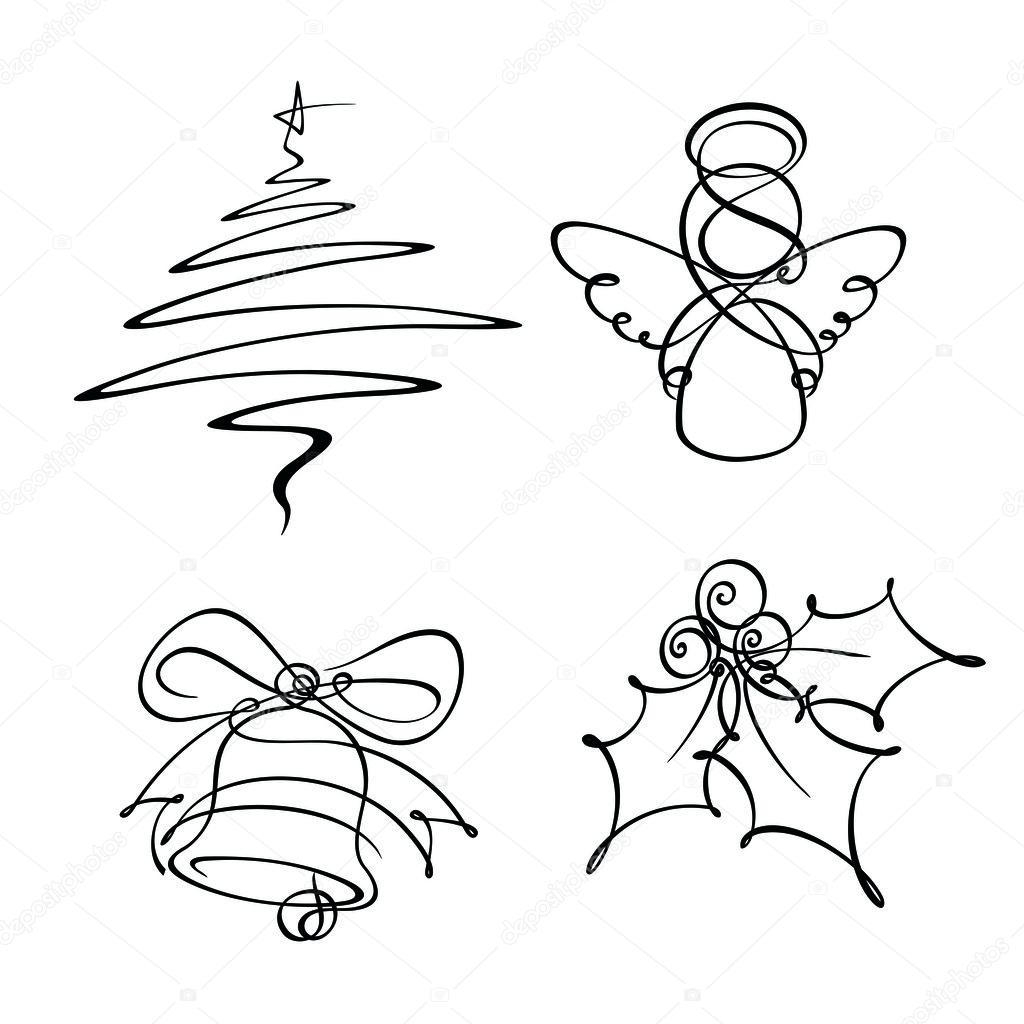 1024x1024 Four Christmas Single Line Icons Stock Vector Nazlisart