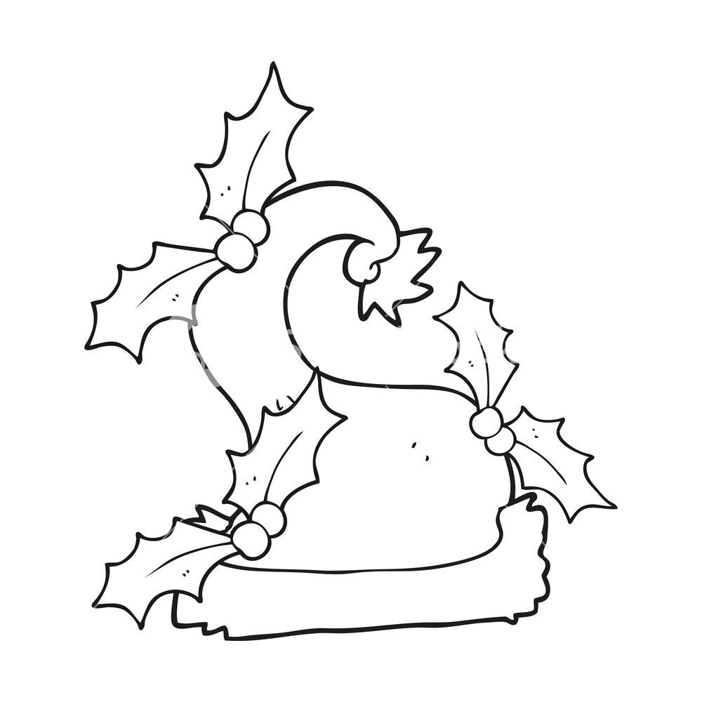 1000x1000 Freehand Drawn Black And White Cartoon Christmas Holly Hat Royalty