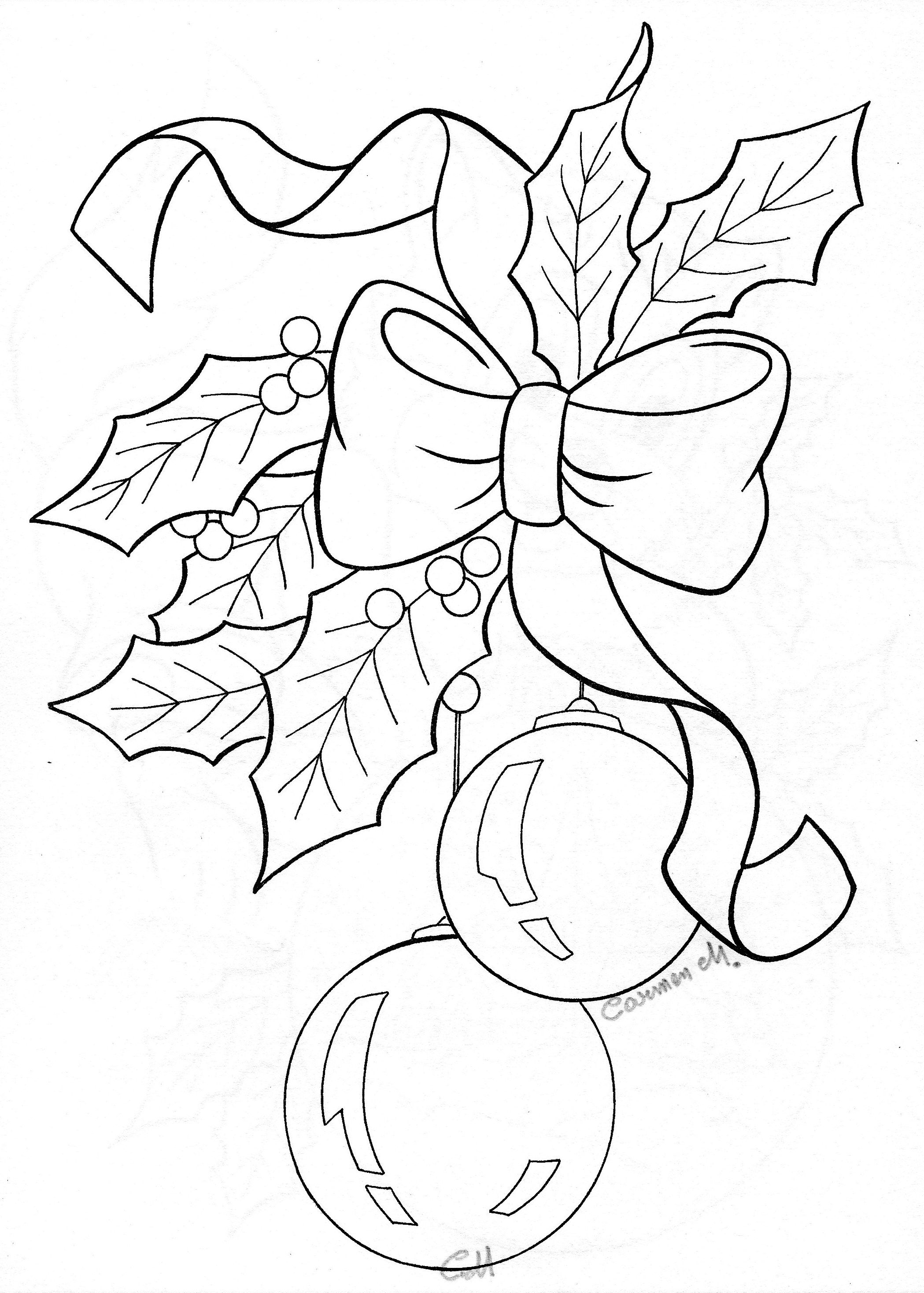 2098x2936 Bow Holly Ornaments Sketch Coloring Collections