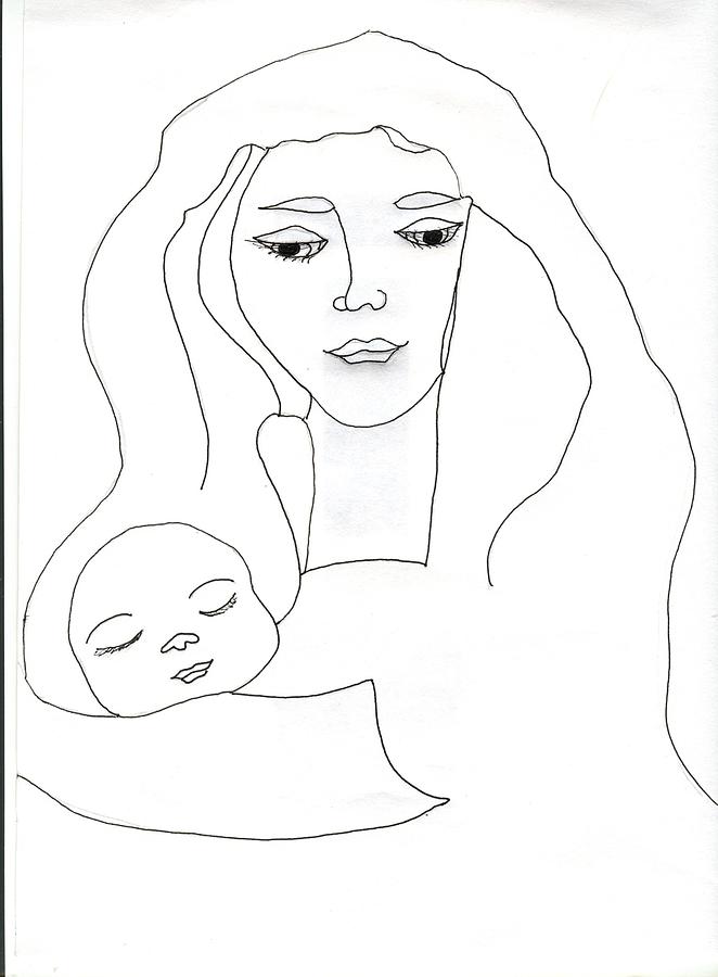 662x900 Holy Mother And Child Drawing By Antoinette Wetzel