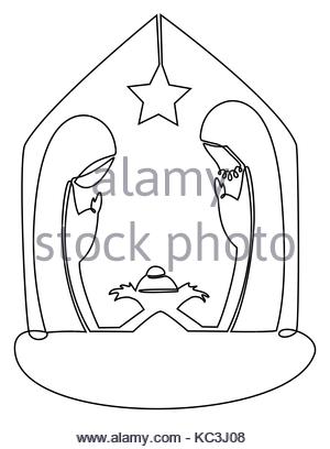 300x408 Nativity Scene With Holy Family One Line Drawing Stock Vector Art