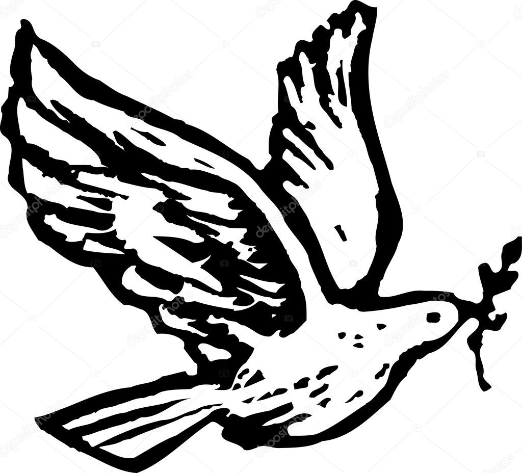 1024x928 Black And White Vector Illustration Of Holy Spirit Dove With Olive