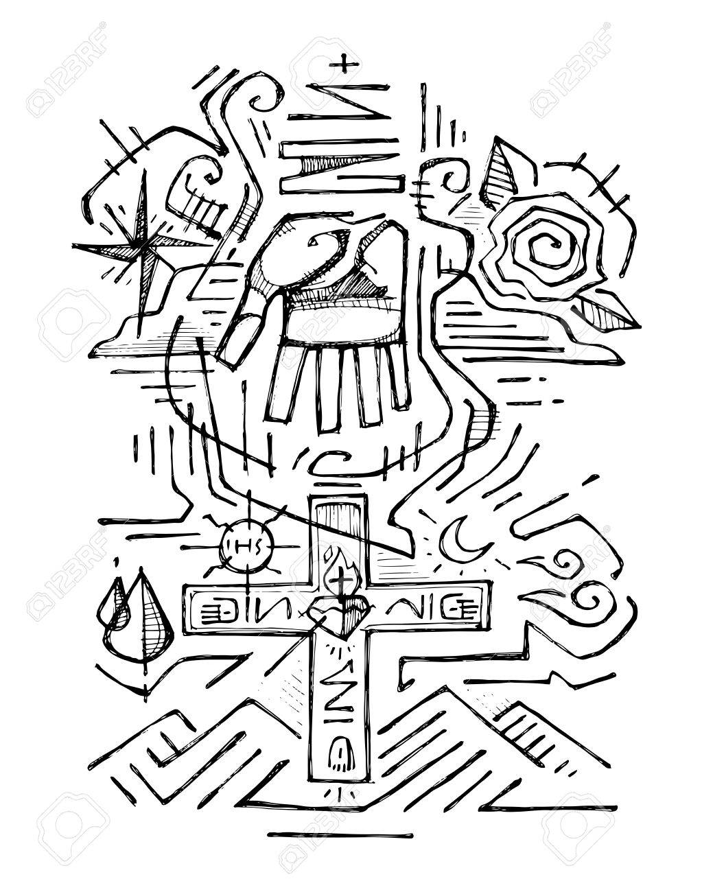 1039x1300 Hand Drawn Vector Illustration Or Drawing Of The Holy Trinity