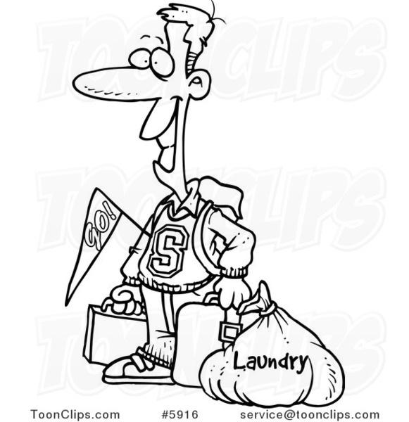 581x600 Cartoon Black And White Line Drawing Of A College Boy Returning