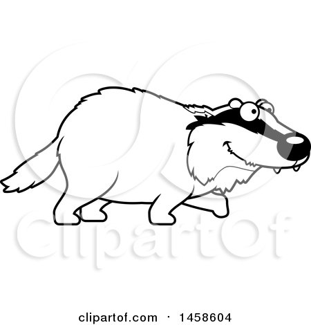 450x470 Clipart Of A Black And White Happy Badger Walking