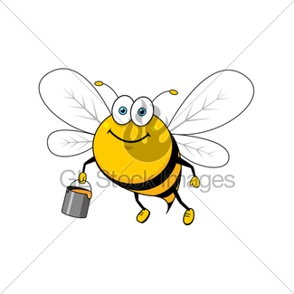 325x325 Cartoon Flying Bee With Honey Bucket Waving Hand Gl Stock Images