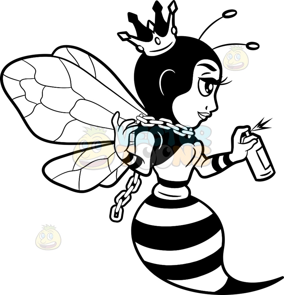 988x1024 A Queen Bee Spray Painting The Wall Cartoon Clipart