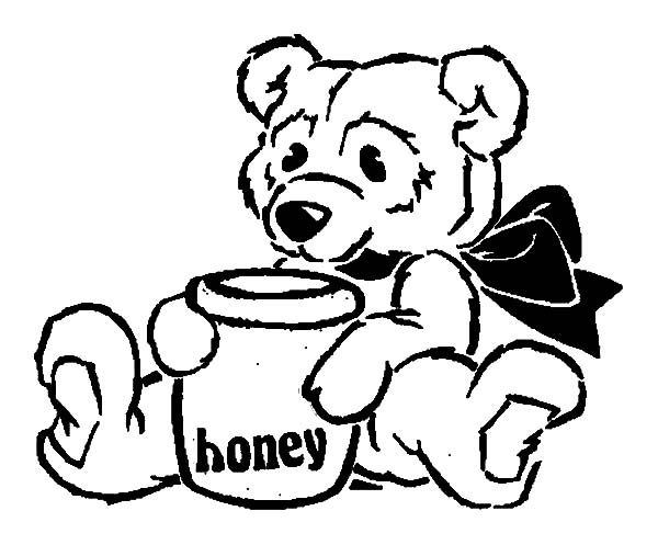 600x497 Honey Bear Sitting With Honey Pot Coloring Pages Honey Bear