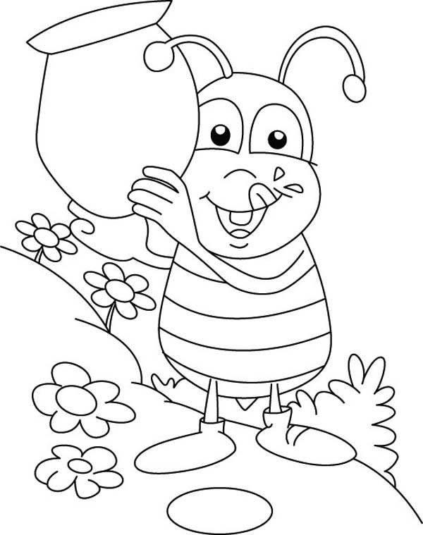 600x759 Fat Bumblebee With A Big Jar Of Honey Coloring Page