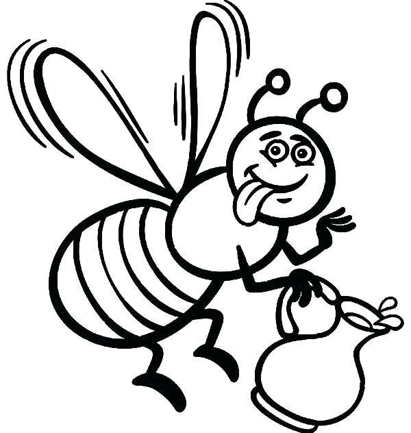 600x632 Coloring Page Bee Cartoon Bee Flower A Page To Print Out