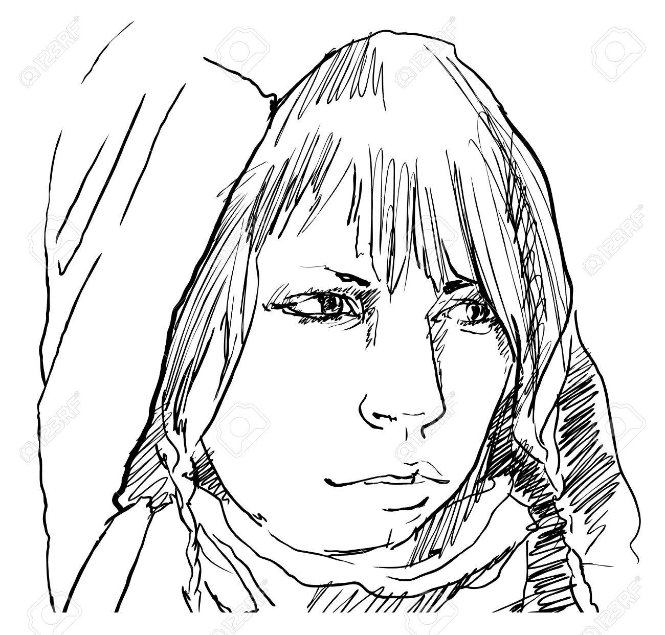 1300x1242 Woman In Hood Pencil Drawing, Vector Royalty Free Cliparts