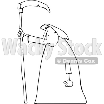 400x400 Clipart Of Cartoon Blacknd White Hooded Grim Reaper Man