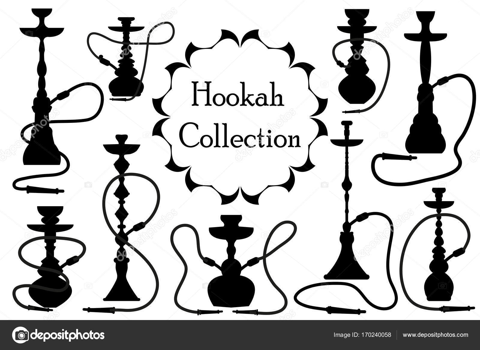 1600x1168 Hookah Icon Set Black Silhouette, Outline Style. Arabic Hookahs