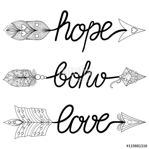500x500 Boho, Love, Hope Arrows. Hand Drawn Signs With Feathers. Decorat