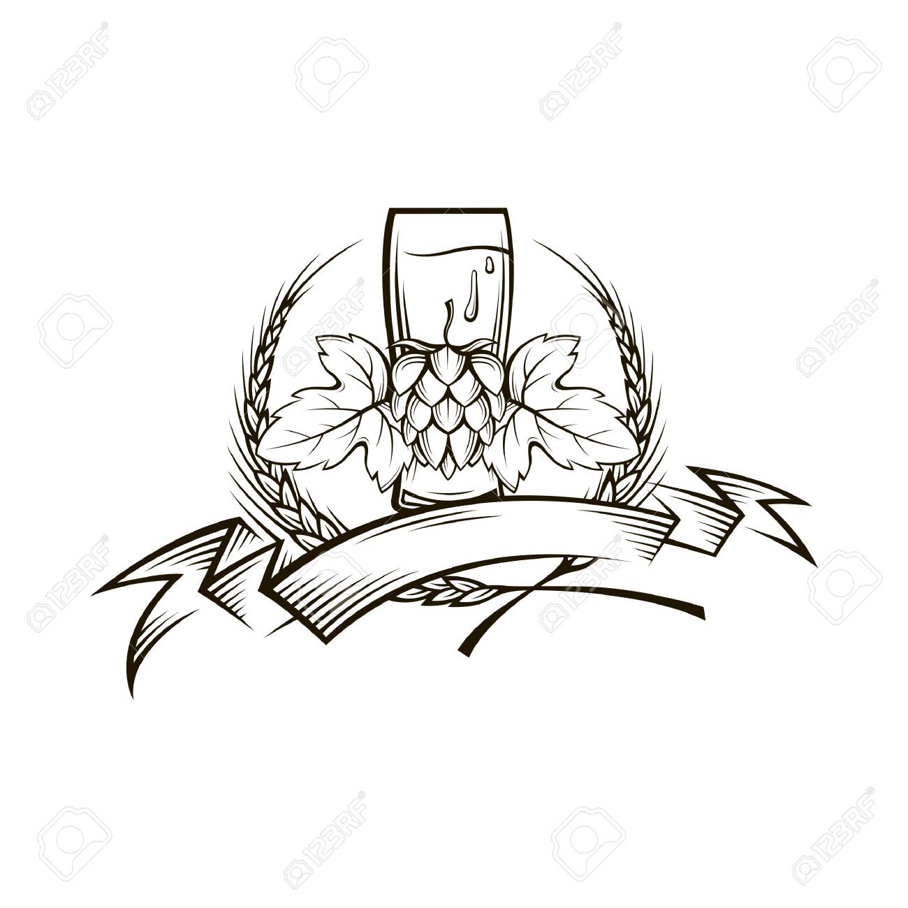 1300x1300 Illustration Of Beer Glass, Hops And Barley Ears Royalty Free Clip