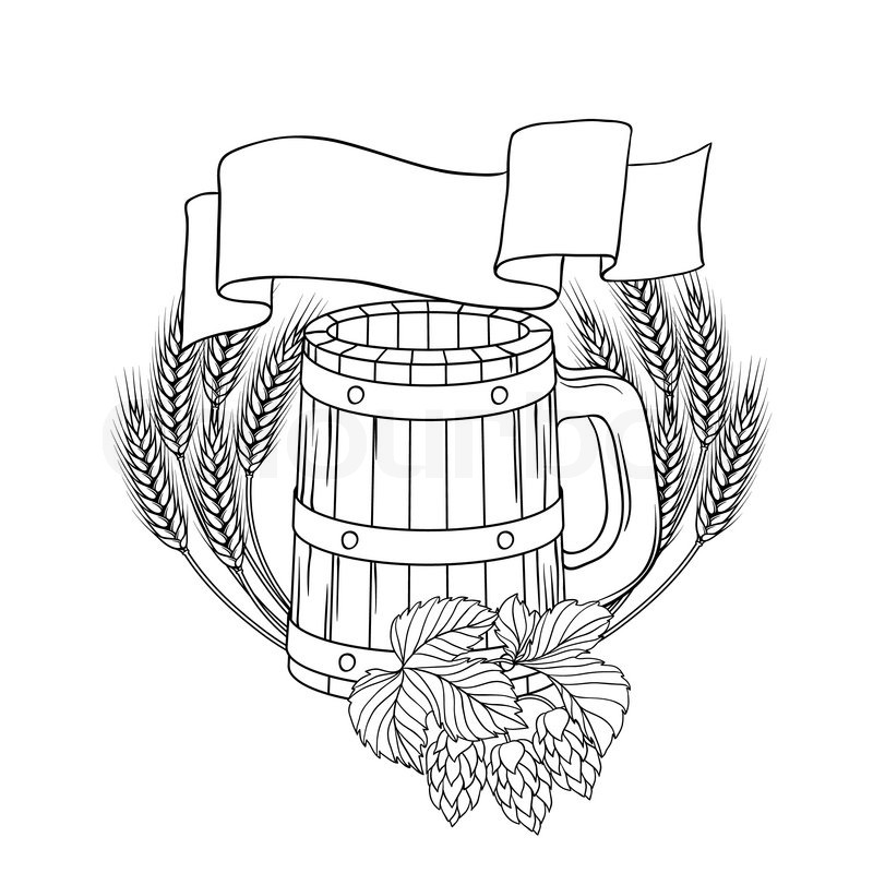 800x800 Vector Illustration Of A Barrel, Mug, Wheat, Hops Stock Vector