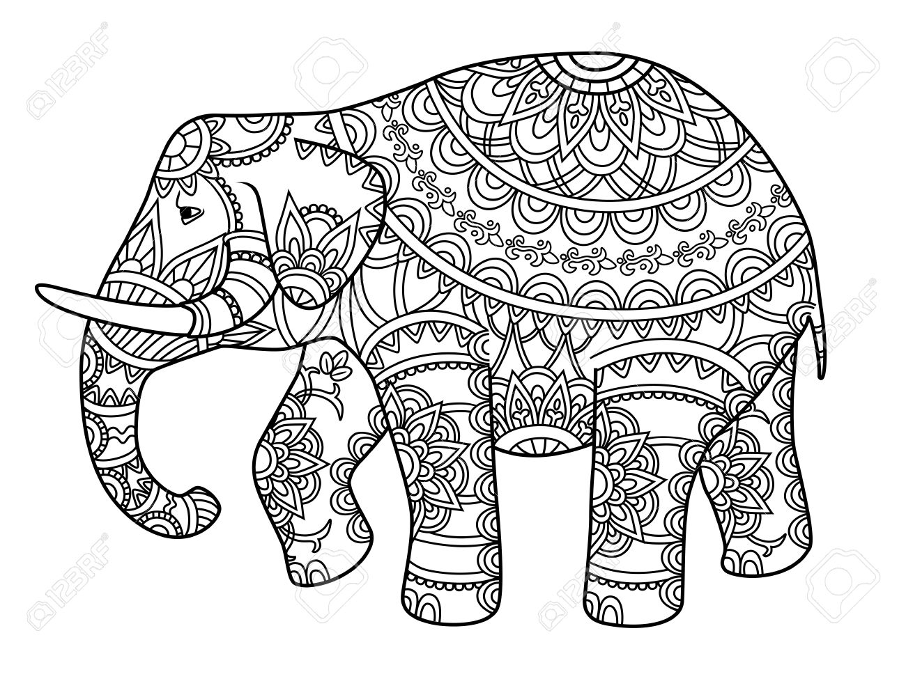 1300x998 Hand Drawn Decorative Outline Elephant With Indian Patterns