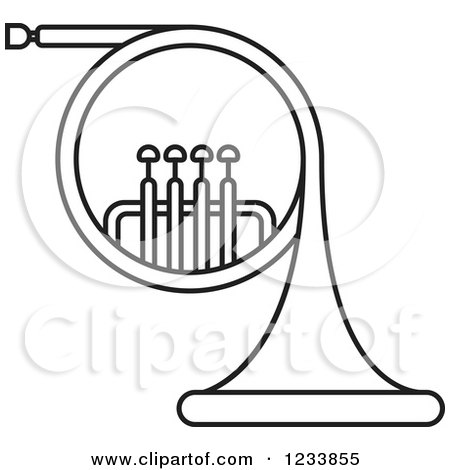 450x470 Clipart Of A Black And White French Horn