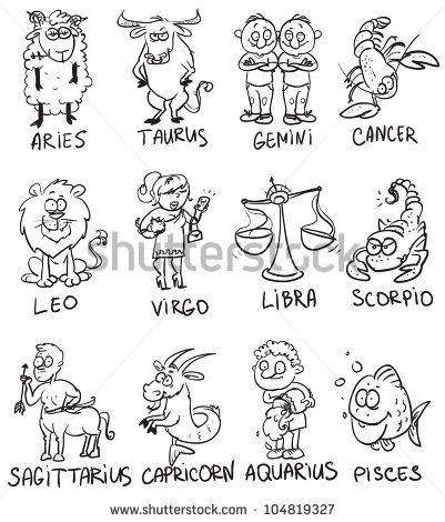 401x470 Hand Drawn Funny Zodiac Signs, Cartoon Horoscope, Doodles Verres
