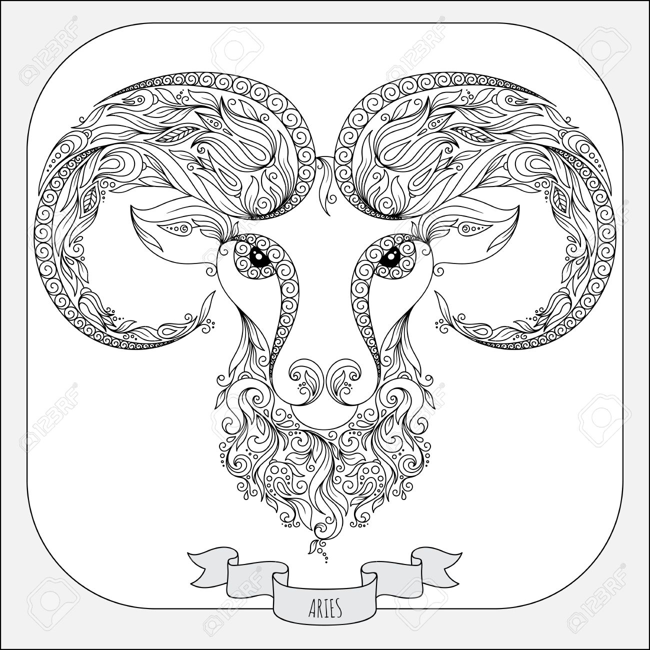 1300x1300 Pattern For Coloring Book. Hand Drawn Line Flowers Art Of Zodiac