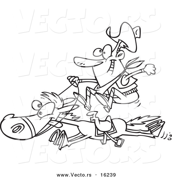 600x620 Vector Of A Cartoon Happy Cowboy On A Galloping Horse