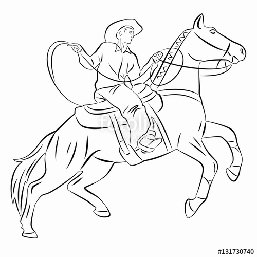 500x500 Silhouette Of A Cowboy On Horseback. Vector Drawing Stock Image
