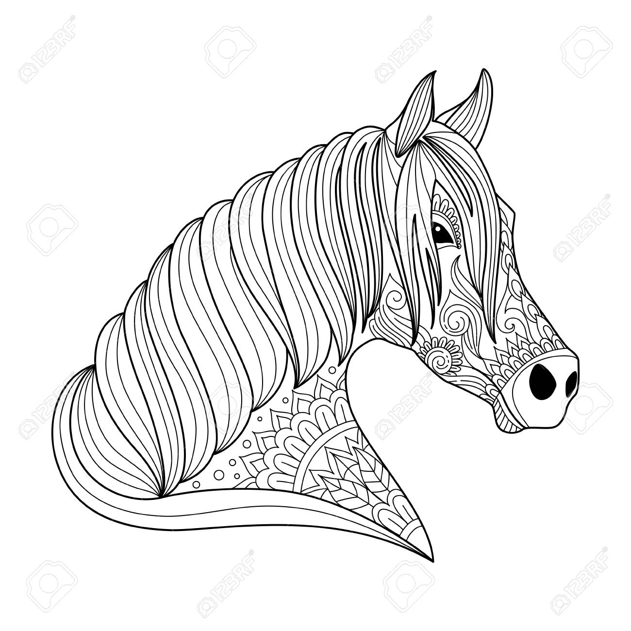 1300x1300 Drawing Horse Zentangle Style For Adult And Children Coloring