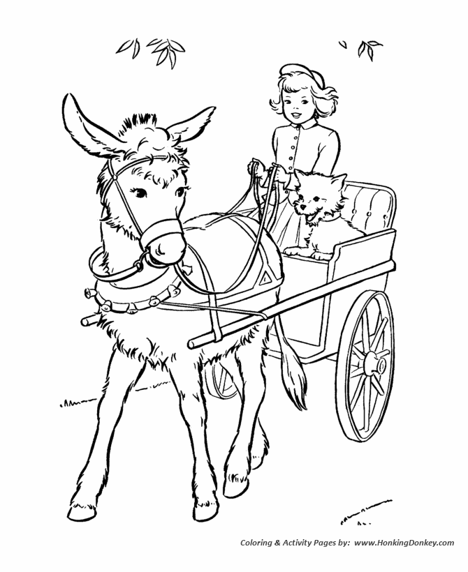 670x820 Farm Animal Coloring Pages Printable Cute Donkey Cart Coloring