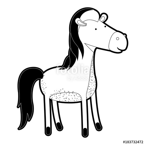 500x500 Horse Cartoon In Black Silhouette With Thick Contour Vector