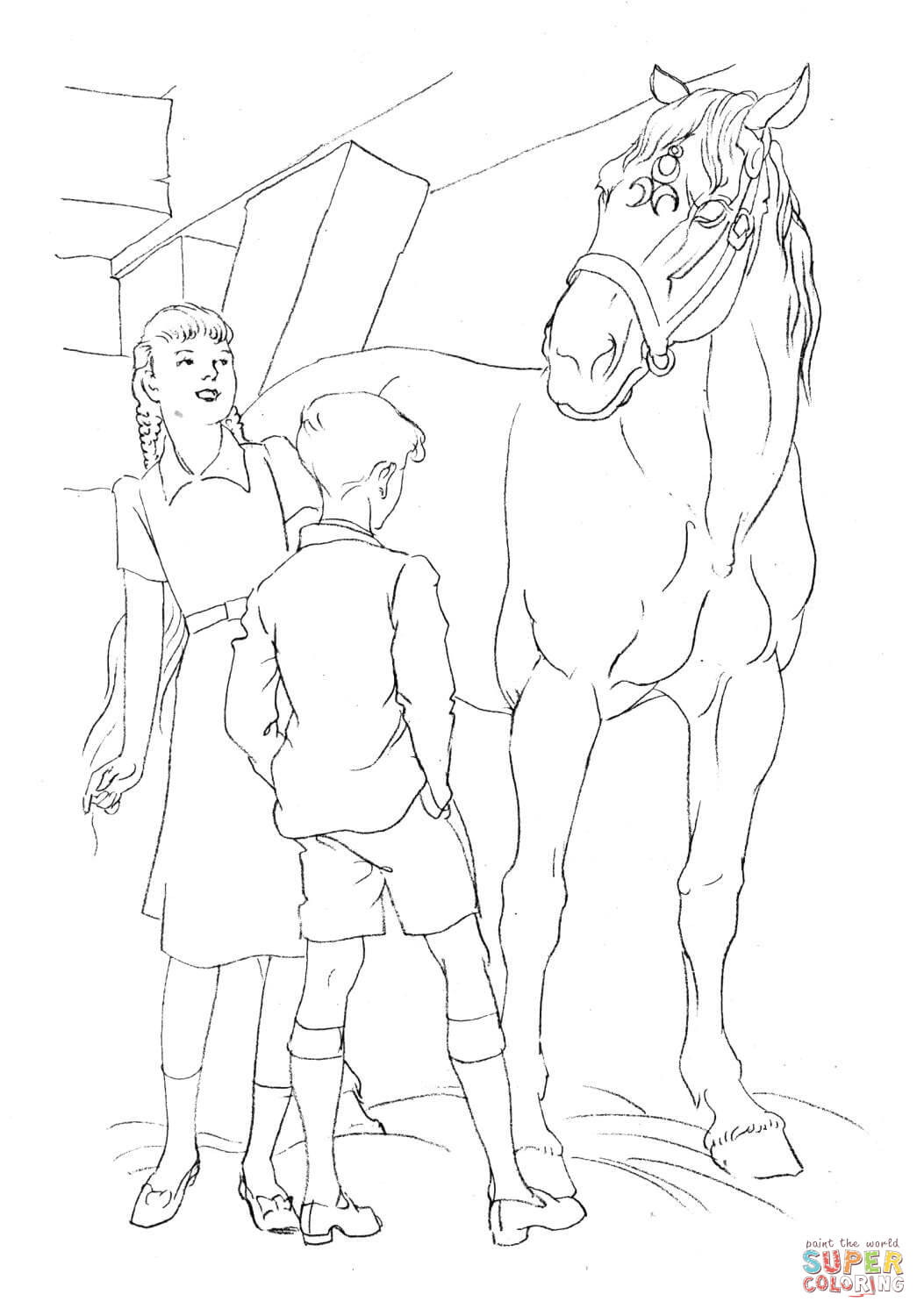 1053x1500 Horse And Kids Coloring Page Free Printable Coloring Pages